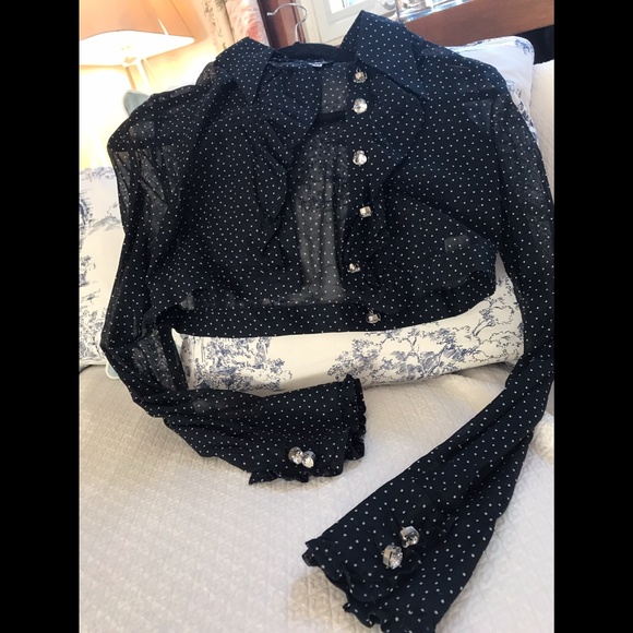 D&G sheer cropped shirt with Swarovski Crystal buttons - Picture 7 of 11